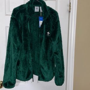 adidas Originals Essentials+ Dark Green Fluffy full Zip Track Top